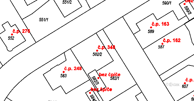 Josefov 348, Jaroměř na parcele st. 582/2 v KÚ Josefov u Jaroměře, Katastrální mapa