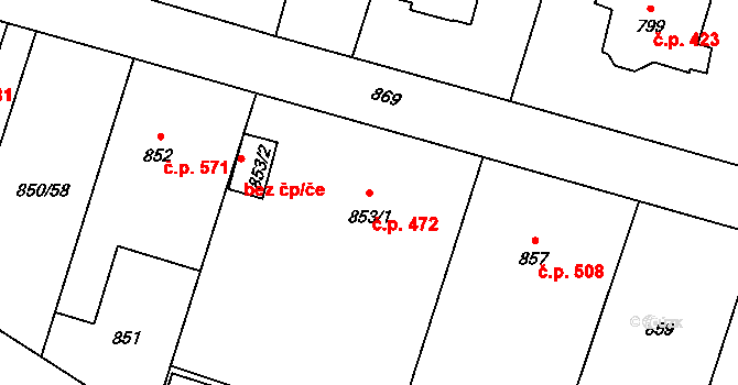 Mohelnice 472 na parcele st. 853/1 v KÚ Mohelnice, Katastrální mapa