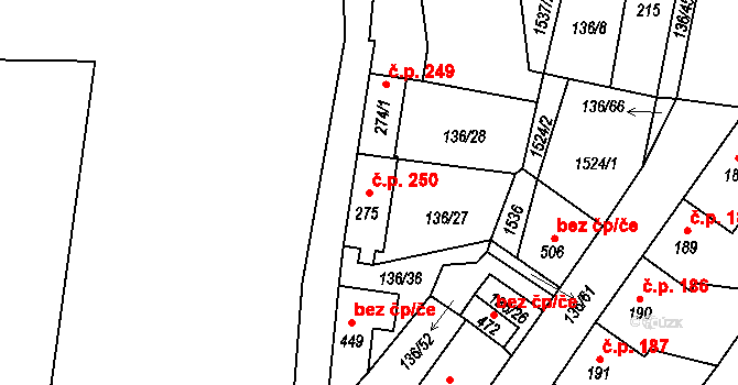 Lhenice 250 na parcele st. 275 v KÚ Lhenice, Katastrální mapa