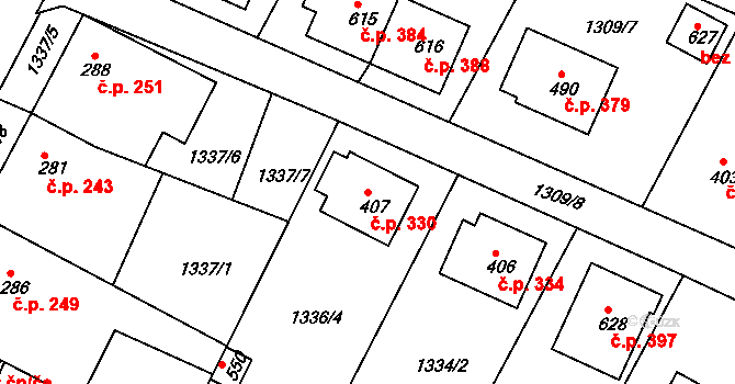 Katovice 330 na parcele st. 407 v KÚ Katovice, Katastrální mapa