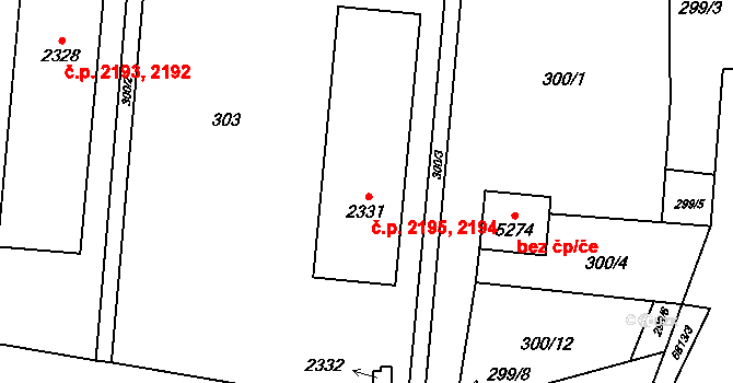 Žatec 2194,2195 na parcele st. 2331 v KÚ Žatec, Katastrální mapa