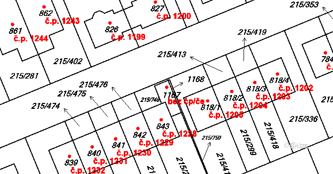Rudná 94663483 na parcele st. 1167 v KÚ Hořelice, Katastrální mapa