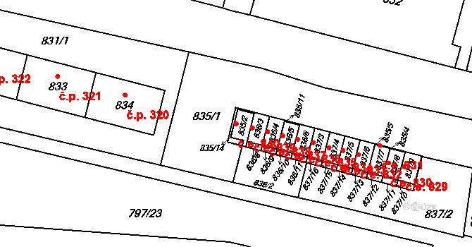 Pudlov 840, Bohumín na parcele st. 835/2 v KÚ Pudlov, Katastrální mapa