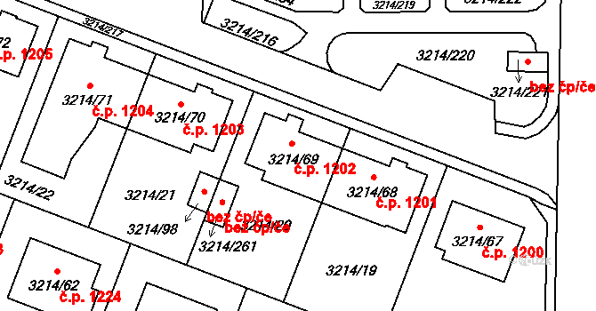 Chotěboř 1202 na parcele st. 3214/69 v KÚ Chotěboř, Katastrální mapa