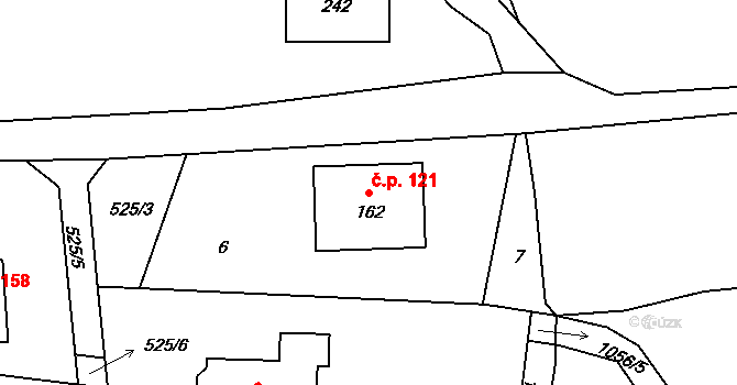 Čestice 121 na parcele st. 162 v KÚ Čestice u Častolovic, Katastrální mapa