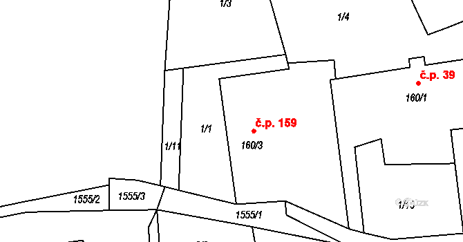 Ohnišov 159 na parcele st. 160/3 v KÚ Ohnišov, Katastrální mapa
