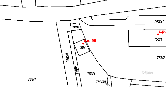 Velichov 95 na parcele st. 387 v KÚ Velichov, Katastrální mapa