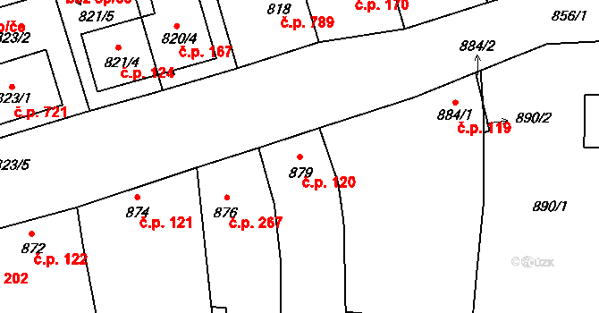 Koryčany 120 na parcele st. 879 v KÚ Koryčany, Katastrální mapa