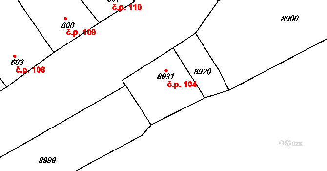 Oleksovice 104 na parcele st. 8931 v KÚ Oleksovice, Katastrální mapa