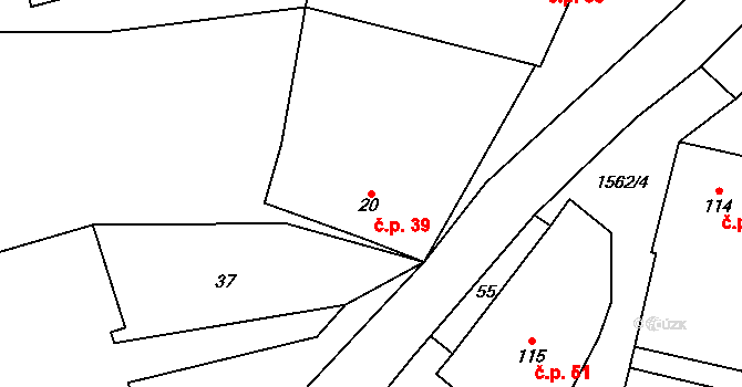 Malhotice 39 na parcele st. 20 v KÚ Malhotice, Katastrální mapa