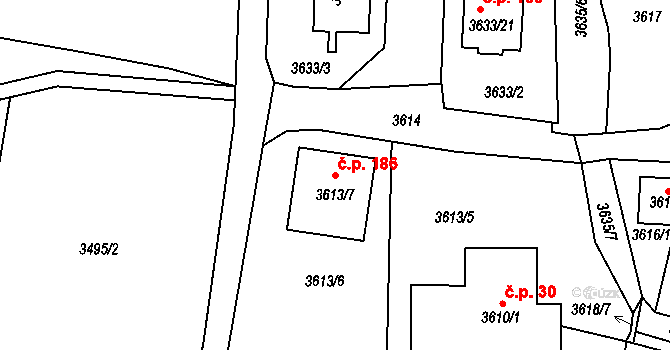 Sušice 186, Moravská Třebová na parcele st. 3613/7 v KÚ Moravská Třebová, Katastrální mapa