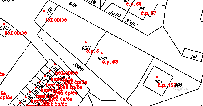 Merklín 53 na parcele st. 95/2 v KÚ Merklín u Karlových Var, Katastrální mapa