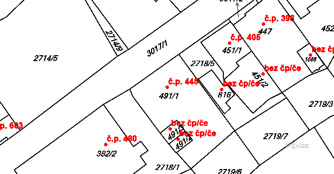 Teplá 445 na parcele st. 491/1 v KÚ Teplá, Katastrální mapa