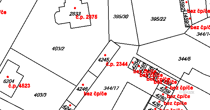 Jablonec nad Nisou 2344 na parcele st. 4245 v KÚ Jablonec nad Nisou, Katastrální mapa
