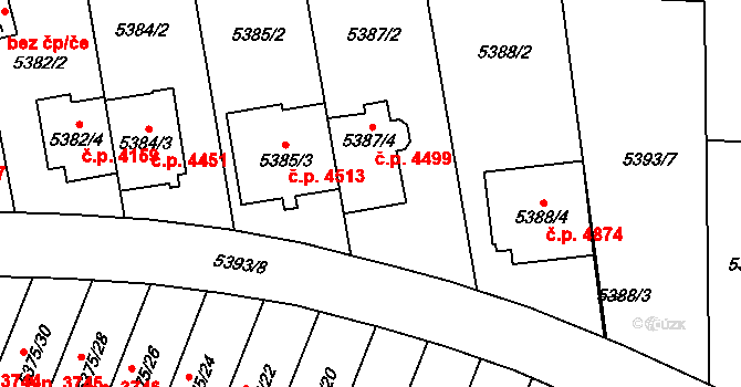 Jihlava 4499 na parcele st. 5387/4 v KÚ Jihlava, Katastrální mapa