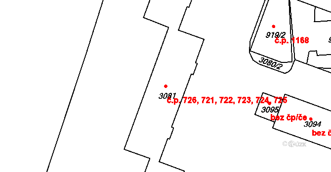 Lyžbice 721,722,723,724,725,, Třinec na parcele st. 3081 v KÚ Lyžbice, Katastrální mapa