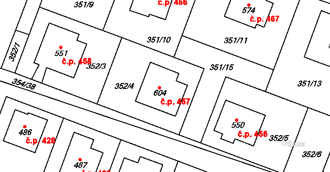 Rožďalovice 457 na parcele st. 604 v KÚ Rožďalovice, Katastrální mapa