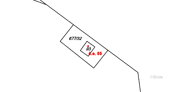 Bohostice 55 na parcele st. 93 v KÚ Těchnice, Katastrální mapa