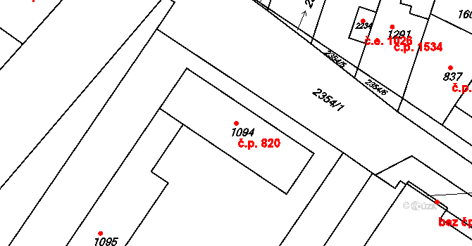 Tišnov 820 na parcele st. 1094 v KÚ Tišnov, Katastrální mapa
