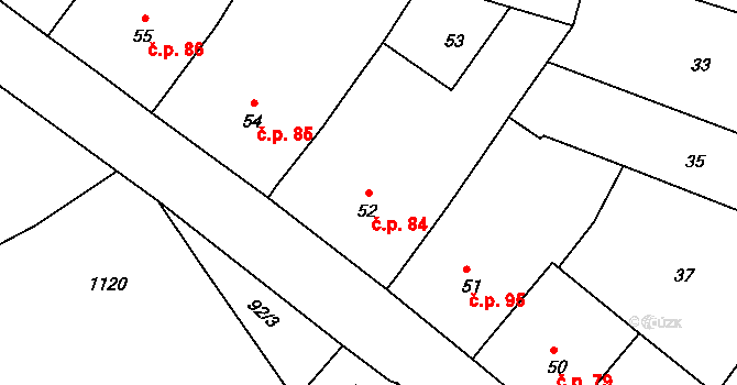 Karlín 84 na parcele st. 52 v KÚ Karlín na Moravě, Katastrální mapa