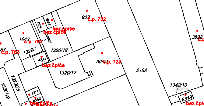 Šumperk 723 na parcele st. 906/1 v KÚ Šumperk, Katastrální mapa