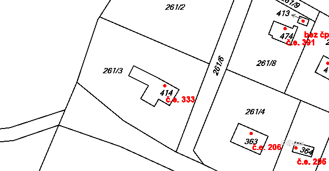Třebsín 333, Krňany na parcele st. 414 v KÚ Třebsín, Katastrální mapa