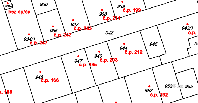 Libušín 203 na parcele st. 946 v KÚ Libušín, Katastrální mapa