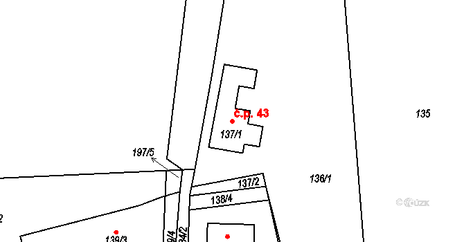 Lstiboř 43, Klučov na parcele st. 137/1 v KÚ Lstiboř, Katastrální mapa
