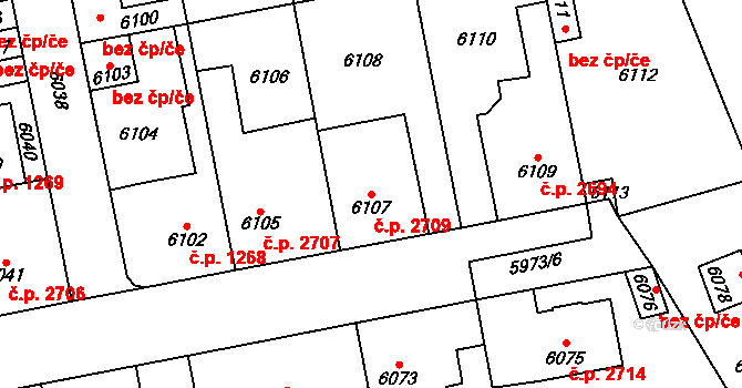 Kročehlavy 2709, Kladno na parcele st. 6107 v KÚ Kročehlavy, Katastrální mapa