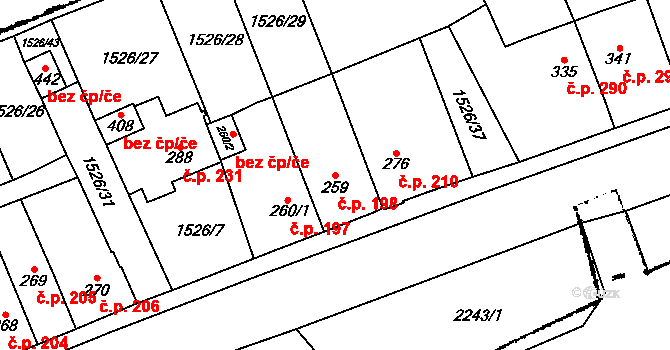 Kostomlaty pod Milešovkou 198 na parcele st. 259 v KÚ Kostomlaty pod Milešovkou, Katastrální mapa