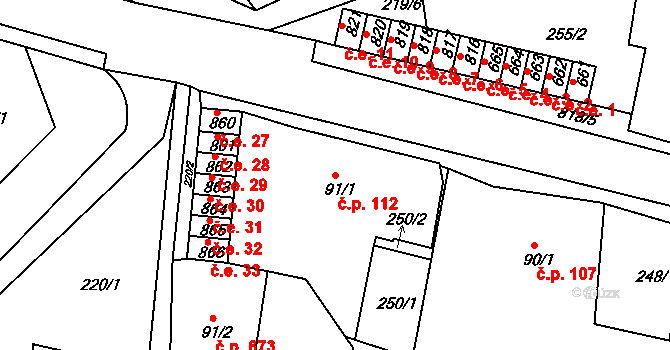 Osek 112 na parcele st. 91/1 v KÚ Osek u Duchcova, Katastrální mapa