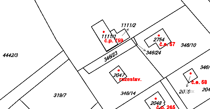 Ostravice 759 na parcele st. 1111/1 v KÚ Ostravice 1, Katastrální mapa