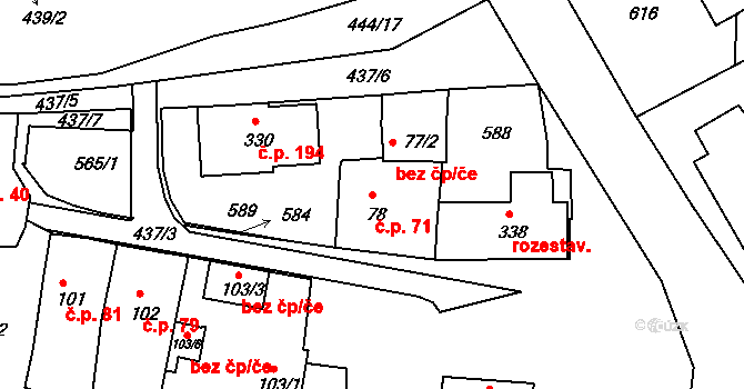 Žalkovice 71 na parcele st. 78 v KÚ Žalkovice, Katastrální mapa