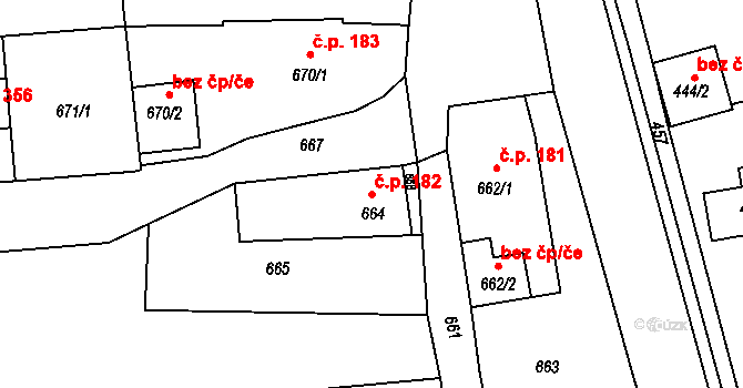 Drahlov 182, Charváty na parcele st. 664 v KÚ Charváty, Katastrální mapa