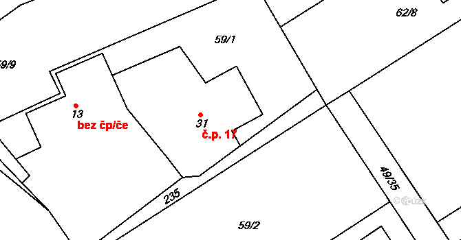 Olešky 17, Radějovice na parcele st. 31 v KÚ Olešky, Katastrální mapa
