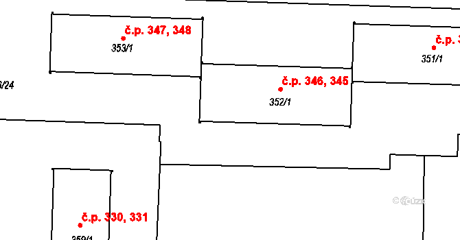 Bohušovice nad Ohří 345,346 na parcele st. 352/1 v KÚ Bohušovice nad Ohří, Katastrální mapa