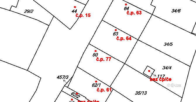 Černiv 77 na parcele st. 80 v KÚ Černiv, Katastrální mapa