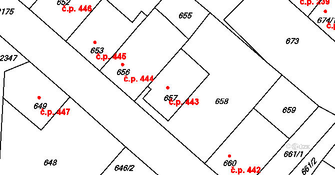 Březnice 443 na parcele st. 657 v KÚ Březnice, Katastrální mapa