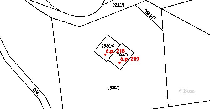 Lhota Samoty 218, Planá nad Lužnicí na parcele st. 2539/4 v KÚ Planá nad Lužnicí, Katastrální mapa