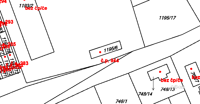 Bechyně 944 na parcele st. 1195/6 v KÚ Bechyně, Katastrální mapa