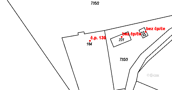 Vrchovina 139, Nová Paka na parcele st. 164 v KÚ Vrchovina, Katastrální mapa