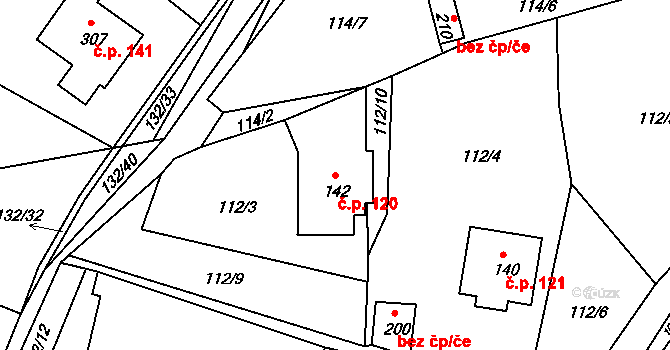 Krasíkov 120 na parcele st. 142 v KÚ Krasíkov, Katastrální mapa