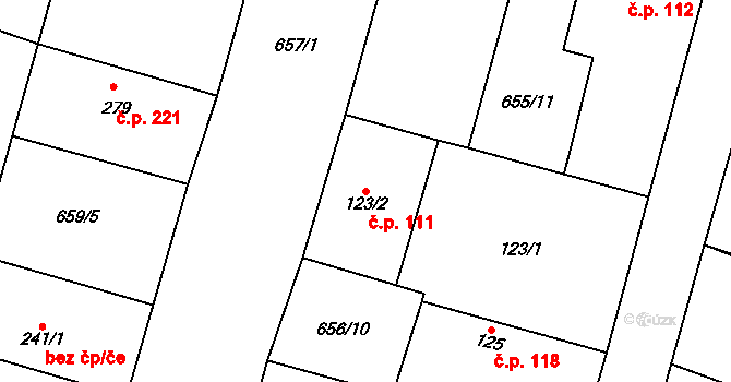Krchleby 111 na parcele st. 123/2 v KÚ Krchleby u Nymburka, Katastrální mapa