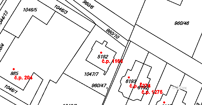 Chrudim IV 1164, Chrudim na parcele st. 5182 v KÚ Chrudim, Katastrální mapa