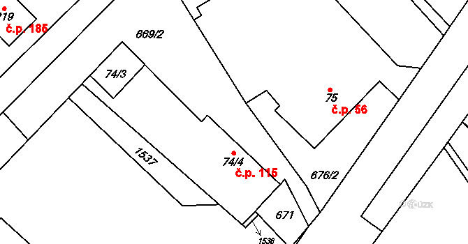 Varvažov 115, Telnice na parcele st. 74/4 v KÚ Varvažov u Telnice, Katastrální mapa