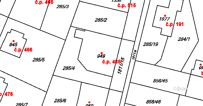 Litovel 485 na parcele st. 949 v KÚ Litovel, Katastrální mapa