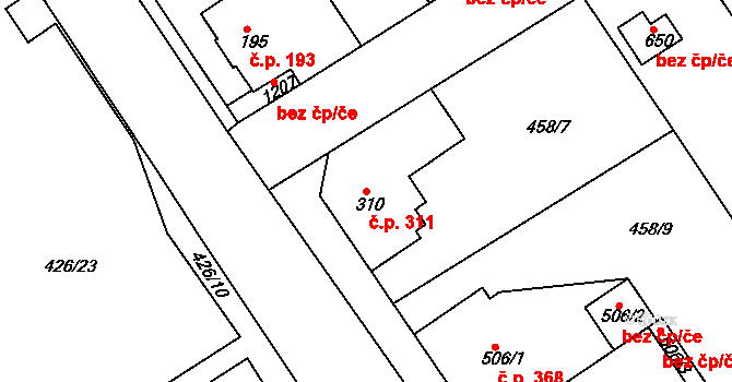 Libiš 311 na parcele st. 310 v KÚ Libiš, Katastrální mapa