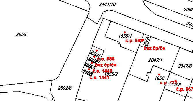Cheb 558 na parcele st. 2668 v KÚ Cheb, Katastrální mapa