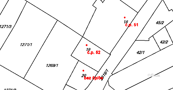 Český Rudolec 52 na parcele st. 19 v KÚ Český Rudolec, Katastrální mapa