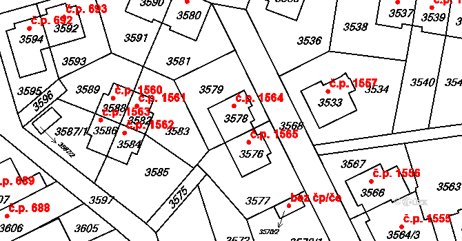 Záběhlice 1564, Praha na parcele st. 3578 v KÚ Záběhlice, Katastrální mapa